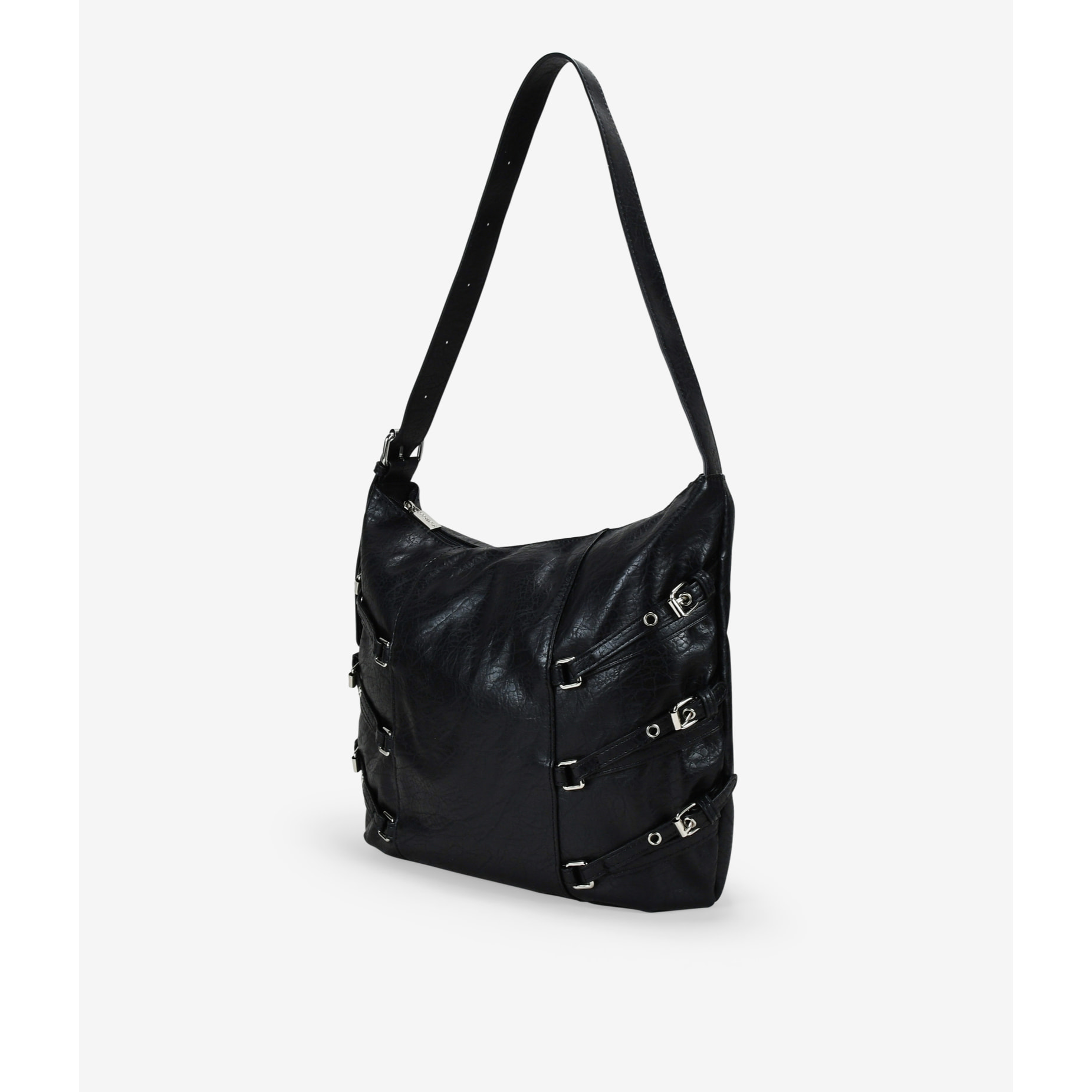 Bolso de hombro negro con hebillas