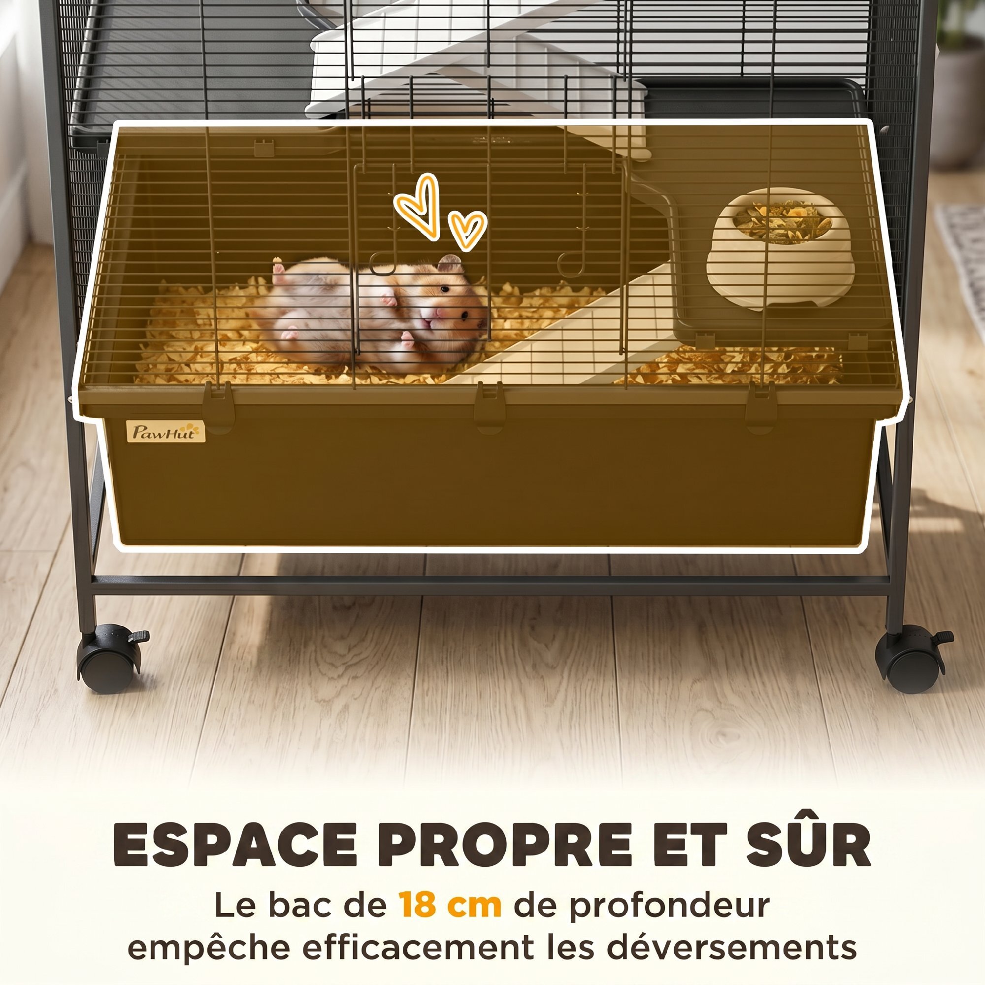 Cage mobile hamster rongeur furet 4 niveaux 2 portes 3 rampes bac profond amovible noir