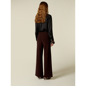 Oltre - Pantaloni palazzo in maglia con castoni - Marrone