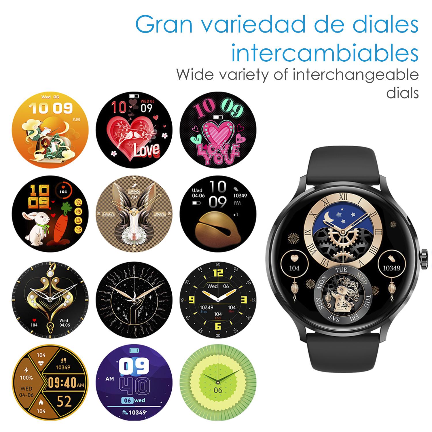 DAM Smartwatch QS80 con llamadas BT, notificaciones push. Monitor deportivo y de salud, termómetro. 4,4x1,1x3,7 Cm. Color: Plata