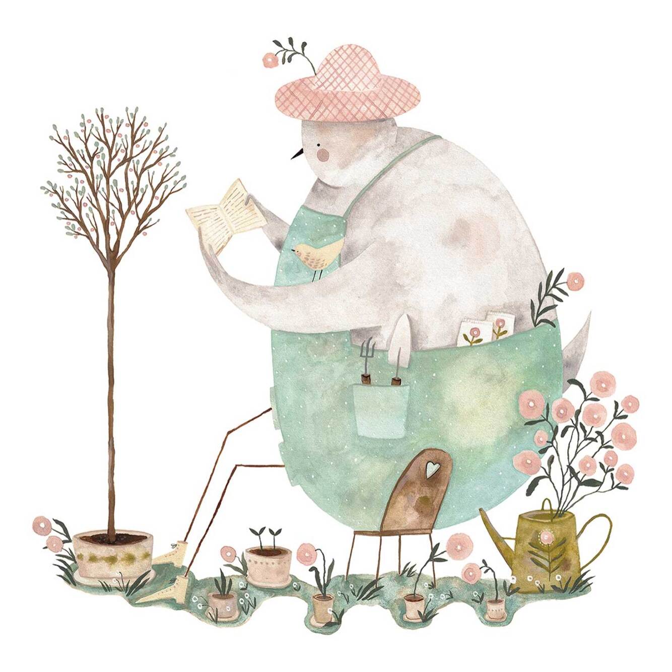 Affiche enfant un oiseau au jardin  Affiche + cadre en bois - Noir