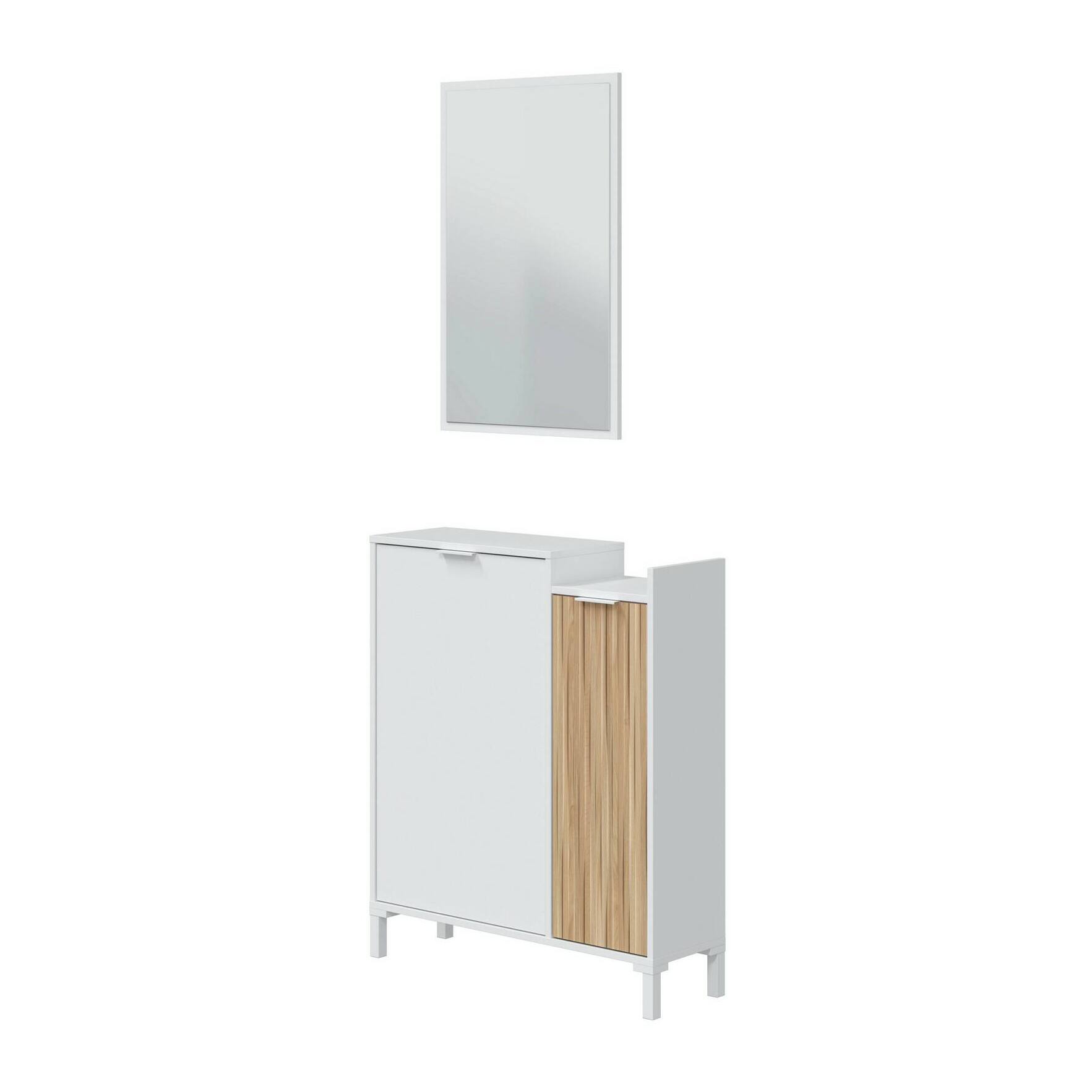 Mobile da ingresso Williamsport, Entratina a 2 ante, Armadio con specchio, Portaoggetti multifunzione, 77x24h91 cm, Bianco e Rovere