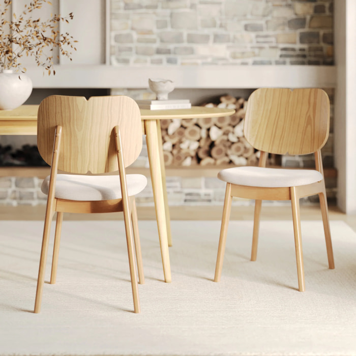 Lot de 2 chaises en bois clair et tissu beige - Clyde