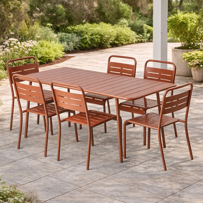 Ensemble table de jardin 160 cm et 6 chaises terracotta EVORA