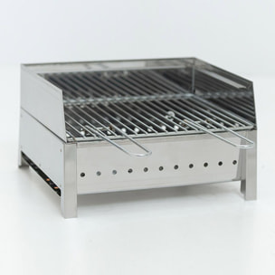 Stromboli - Barbecue portatile professionale acciaio inox bbq pieghevole carbonella legna con bruciatore da 40x30cm