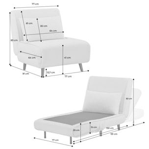 Chauffeuse convertible bouclette piétement bois 1 place crème Guest