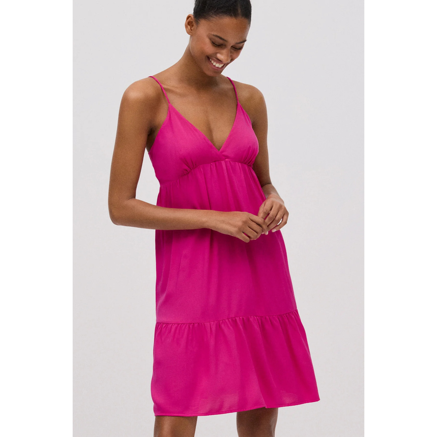 Abito midi svasato fucsia