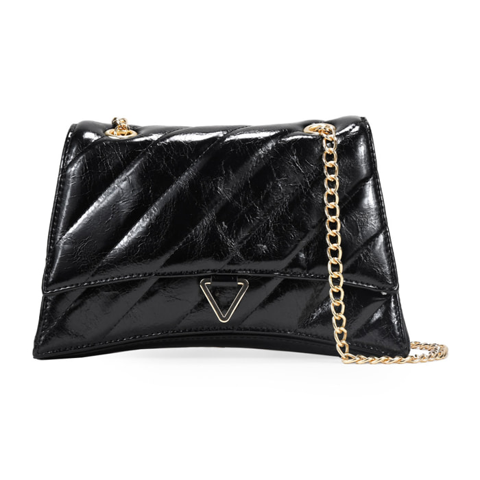 Bolso de hombro negro con solapa y cadena