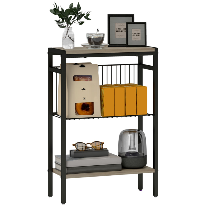 Mesa Auxiliar Estrecha de 3 Niveles Mesita Auxiliar Industrial con Estantes Abiertos y Estructura de Acero para Salón Dormitorio 43x18x62,5 cm Gris