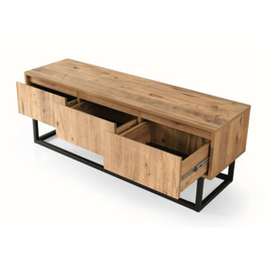 Mobile porta TV Dpinat, Credenza da soggiorno, Armadio basso per TV, Base parete attrezzata, 140x40h50 cm, Quercia e Nero