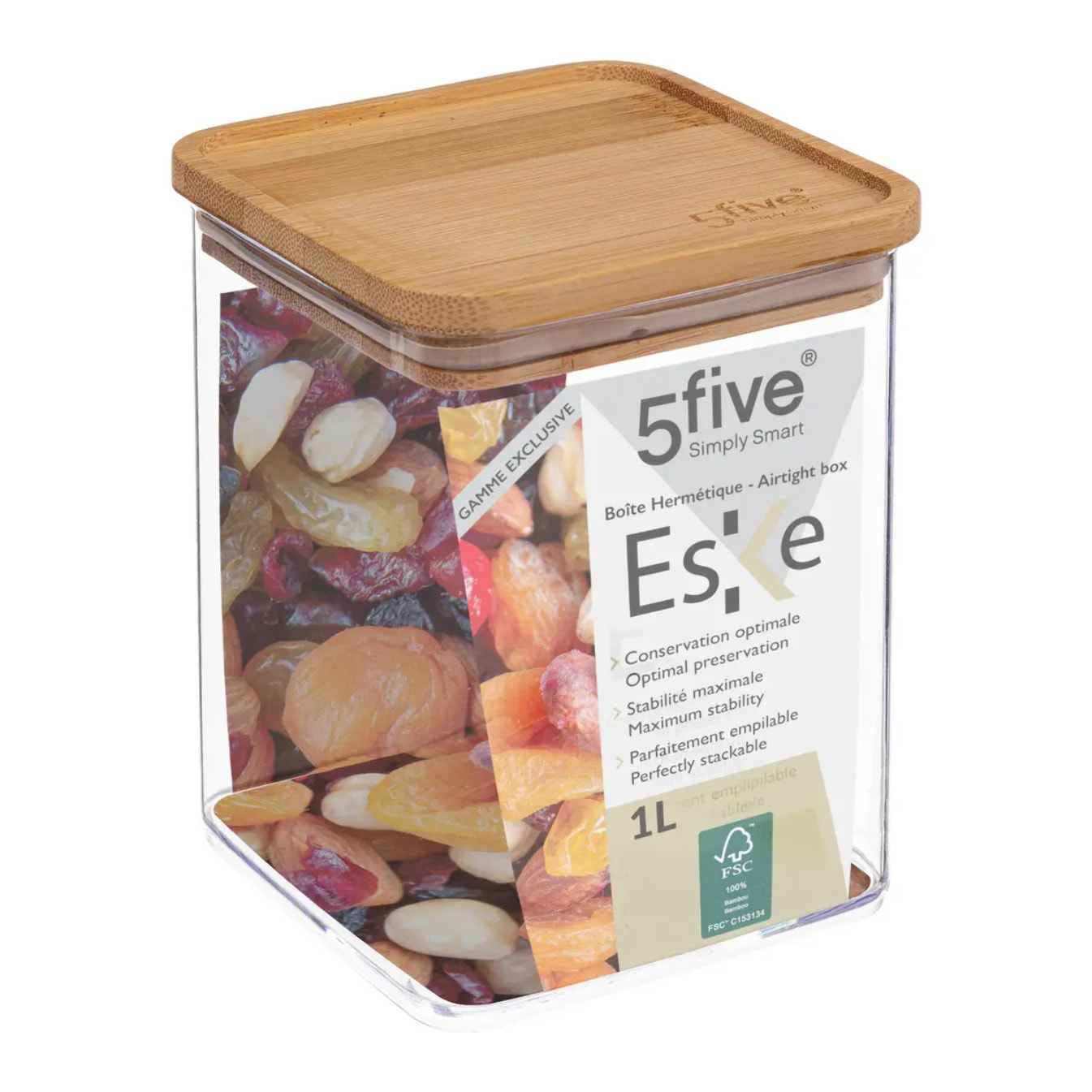 Boîte de conservation carrée couvercle bambou "Eske" 1L