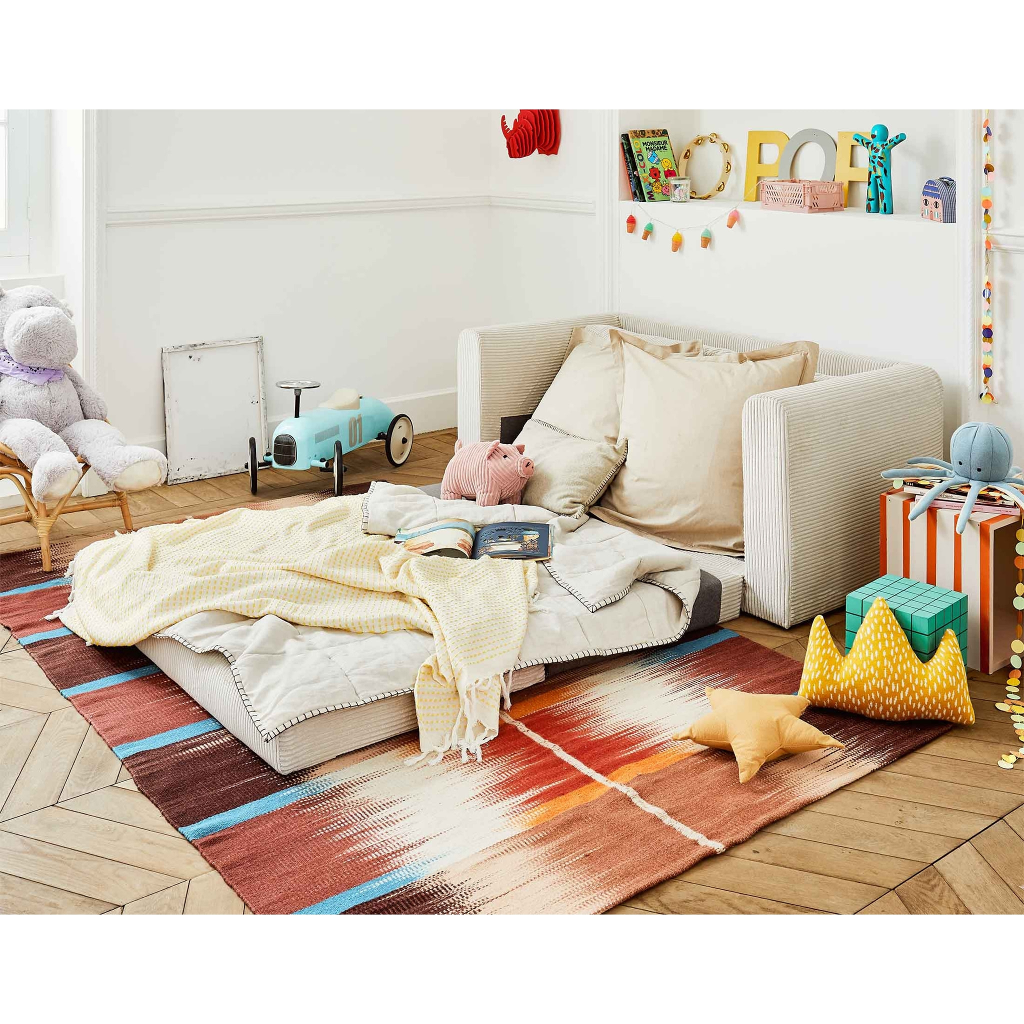 Marilia - canapé 2 places - convertible déplimousse - en velours côtelé - Beige