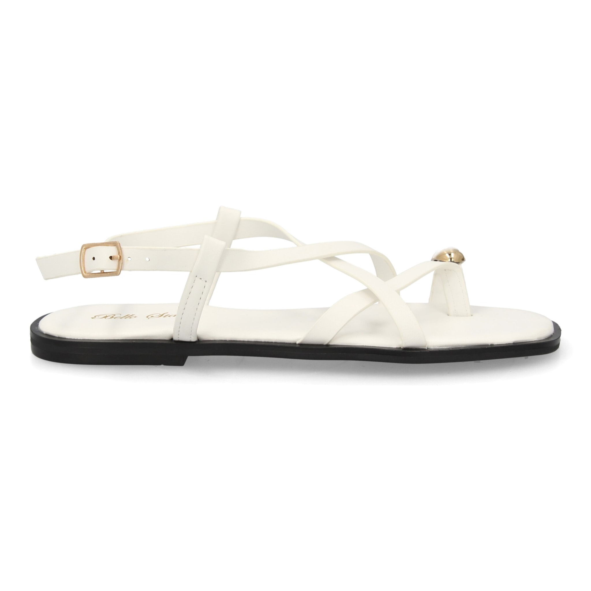 Sandalia plana mujer de tiras con adorno metálico