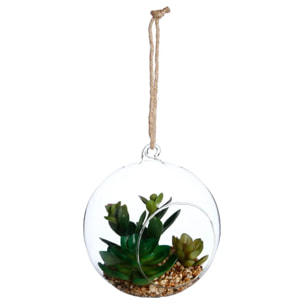 Plante artificielle en boule pot verre H17cm