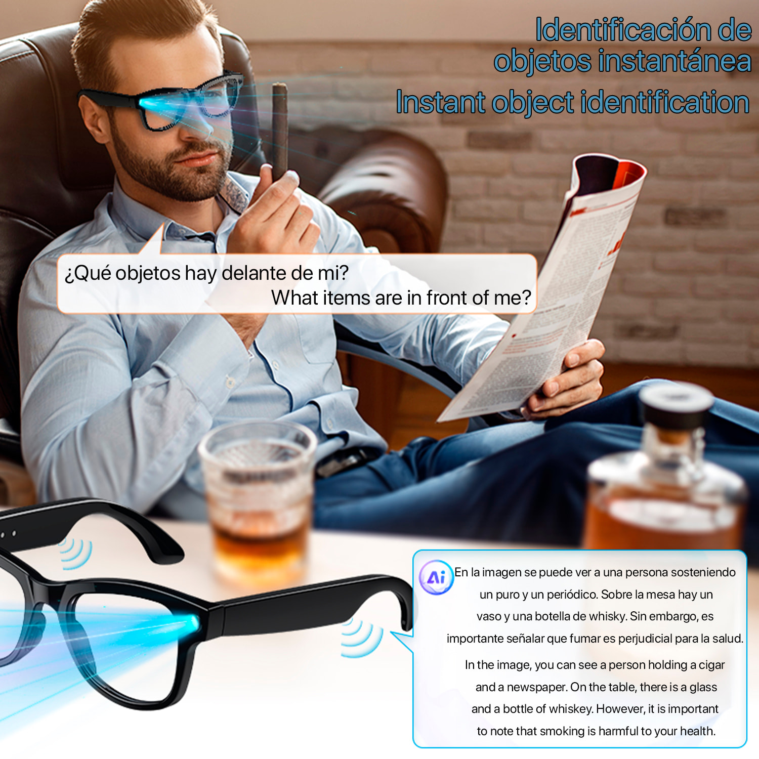 Gafas inteligentes M02 ultra con cámara de 8 MP para fotos y video. Con estuche de carga de 3600mAh.