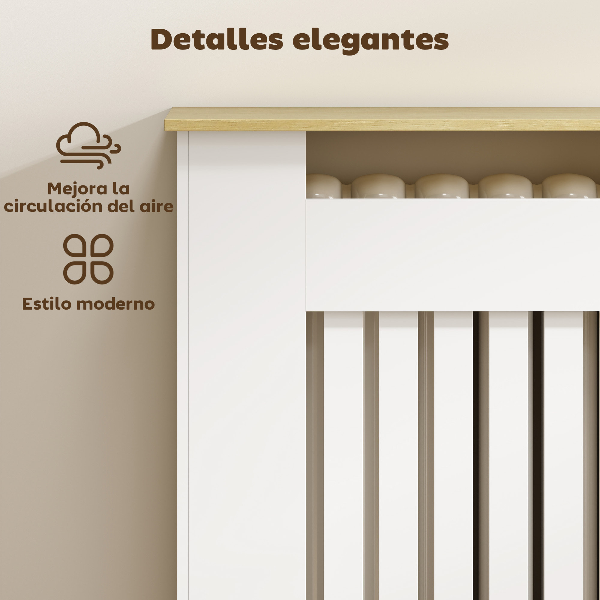 Cubre Radiadores con Zapatero, Cubreradiador de MDF, 152x19x81 cm, Cubierta para Radiador con 2 Cajones Abatibles, Diseño Moderno de Listones, para Salón, Dormitorio, Blanco