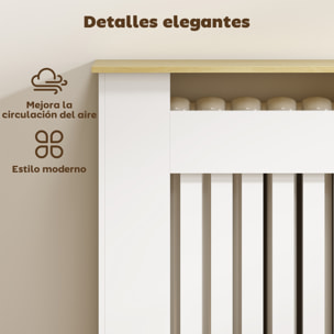 Cubre Radiadores con Zapatero, Cubreradiador de MDF, 152x19x81 cm, Cubierta para Radiador con 2 Cajones Abatibles, Diseño Moderno de Listones, para Salón, Dormitorio, Blanco
