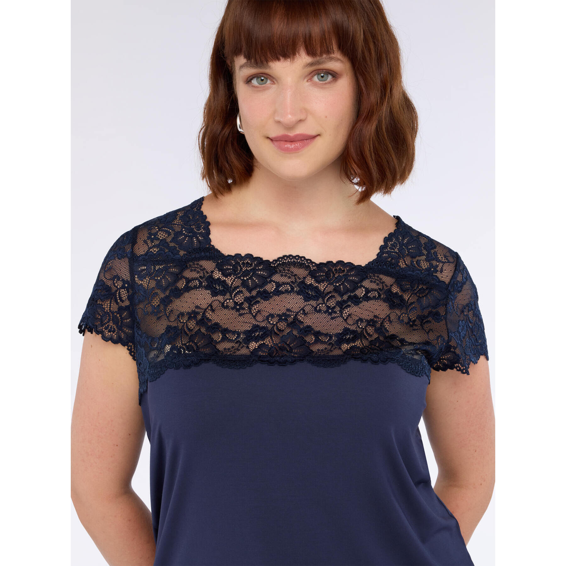 Fiorella Rubino - Camiseta de punto con inserto de encaje - Azul