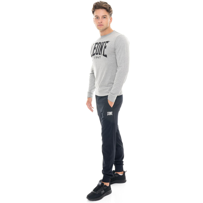 T-shirt da uomo in cotone elasticizzato a manica lunga con logo grande "Basic"