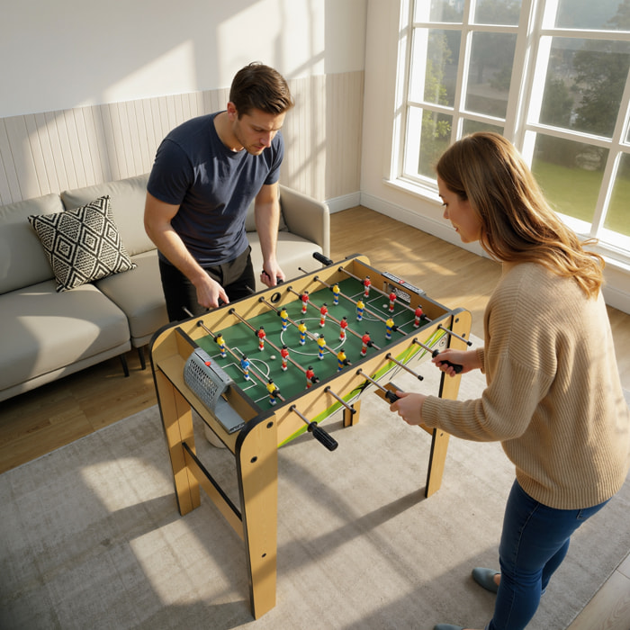 Futbolín para Niños de Madera, Mesa de Futbolín con 2 Marcadores, 6 Asas, 18 Jugadores, 6 Barras y 2 Bolas, Regalo para Adultos, Familias, Fiestas, 75x66x75 cm, Natural