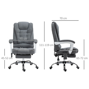 Silla de Masaje con 6 Puntos de Masaje Silla de Oficina Silla de Escritorio Reclinable con Altura Ajustable Función de Calentamiento Reposapiés y Control Remoto 65x70x111-119 cm Gris