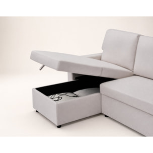 Meiya - canapé d'angle réversible 4 places convertible avec coffre en tissu - Beige