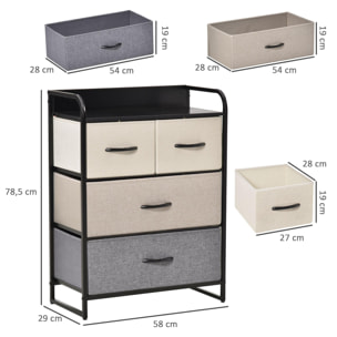 Meuble de rangement chiffonnier 4 tiroirs en tissu 58 x 29 x 78,5 cm noir gris écru beige