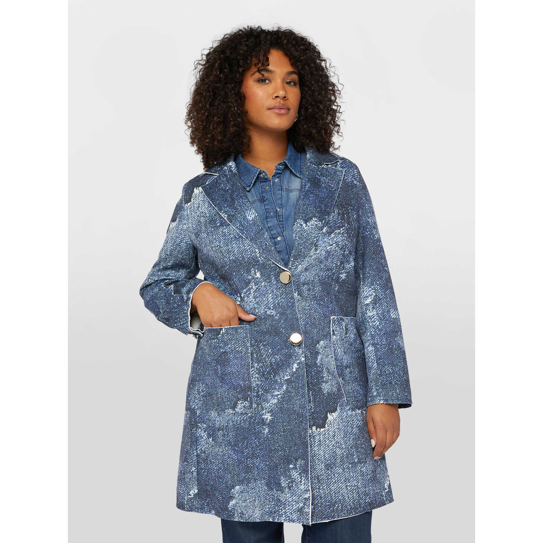 Fiorella Rubino - Cappotto leggero stampato effetto denim - Blu