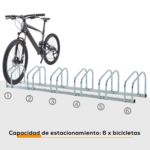 Aparcamiento para 6 Bicicletas Soporte de Acero para Aparcar Bicicletas en el Suelo o Pared Estacionamiento para Interior y Exterior 179x33x27 cm Plata