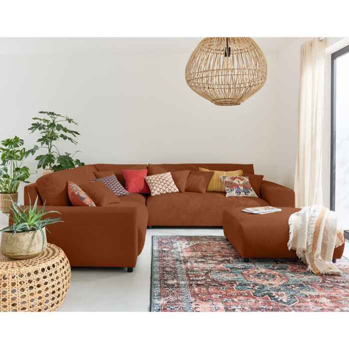 Garance - module d'assise 3 places avec accoudoir droit - en velours côtelé - Terracotta