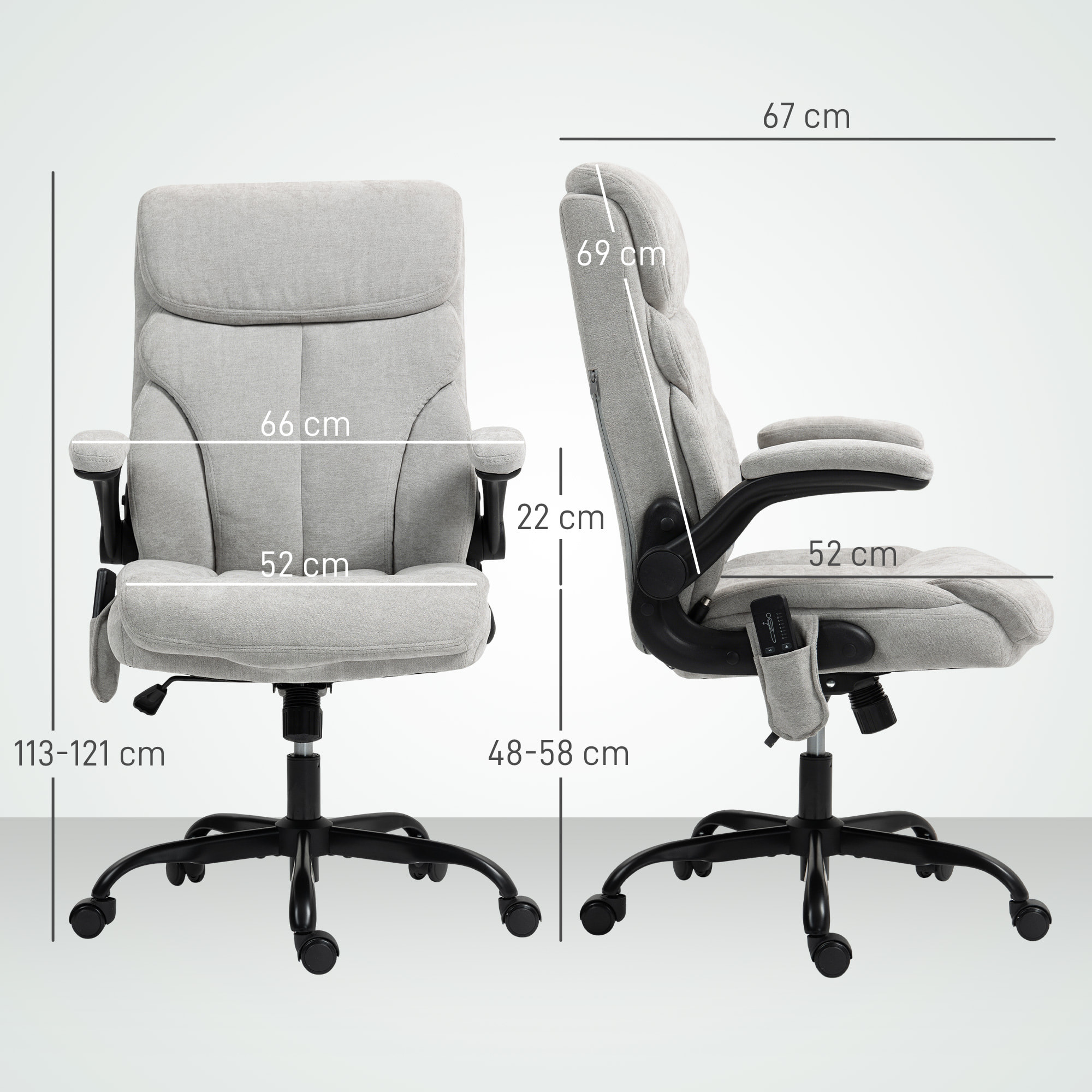 Silla de Oficina con Masaje y Función de Calefacción Silla de Escritorio Giratoria con Altura Ajustable Reposabrazos Abatibles Respaldo Alto y Mando a Distancia Gris