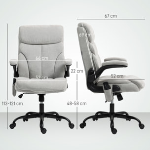Silla de Oficina con Masaje y Función de Calefacción Silla de Escritorio Giratoria con Altura Ajustable Reposabrazos Abatibles Respaldo Alto y Mando a Distancia Gris