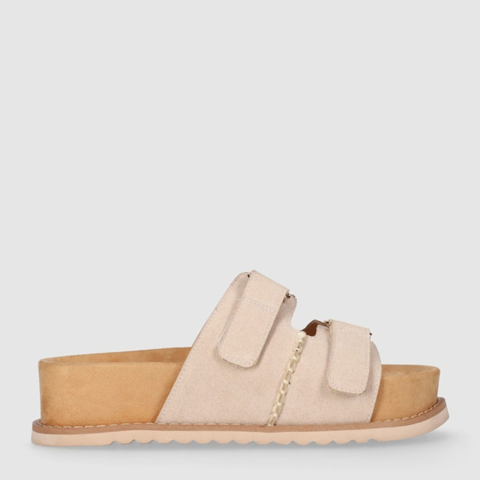 Sandalias de Serraje - Beig - Tacón: 4 cm