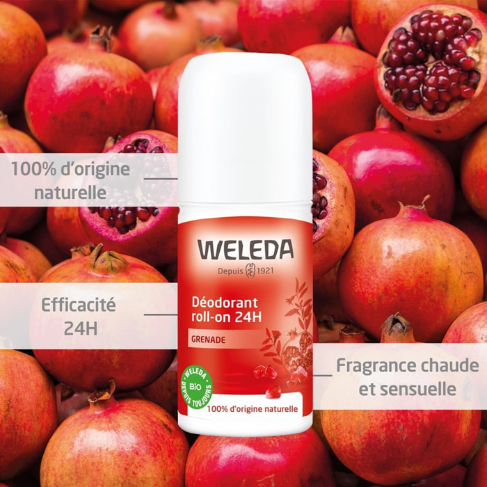 WELEDA - Trio Déodorant roll-on 24H Grenade - 100 % d'origine naturelle - Vegan* - Certifié Natrue** - Roll-on 50 ml x 3