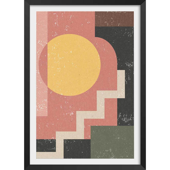 Poster sun stairs Affiche + cadre en bois - Noir