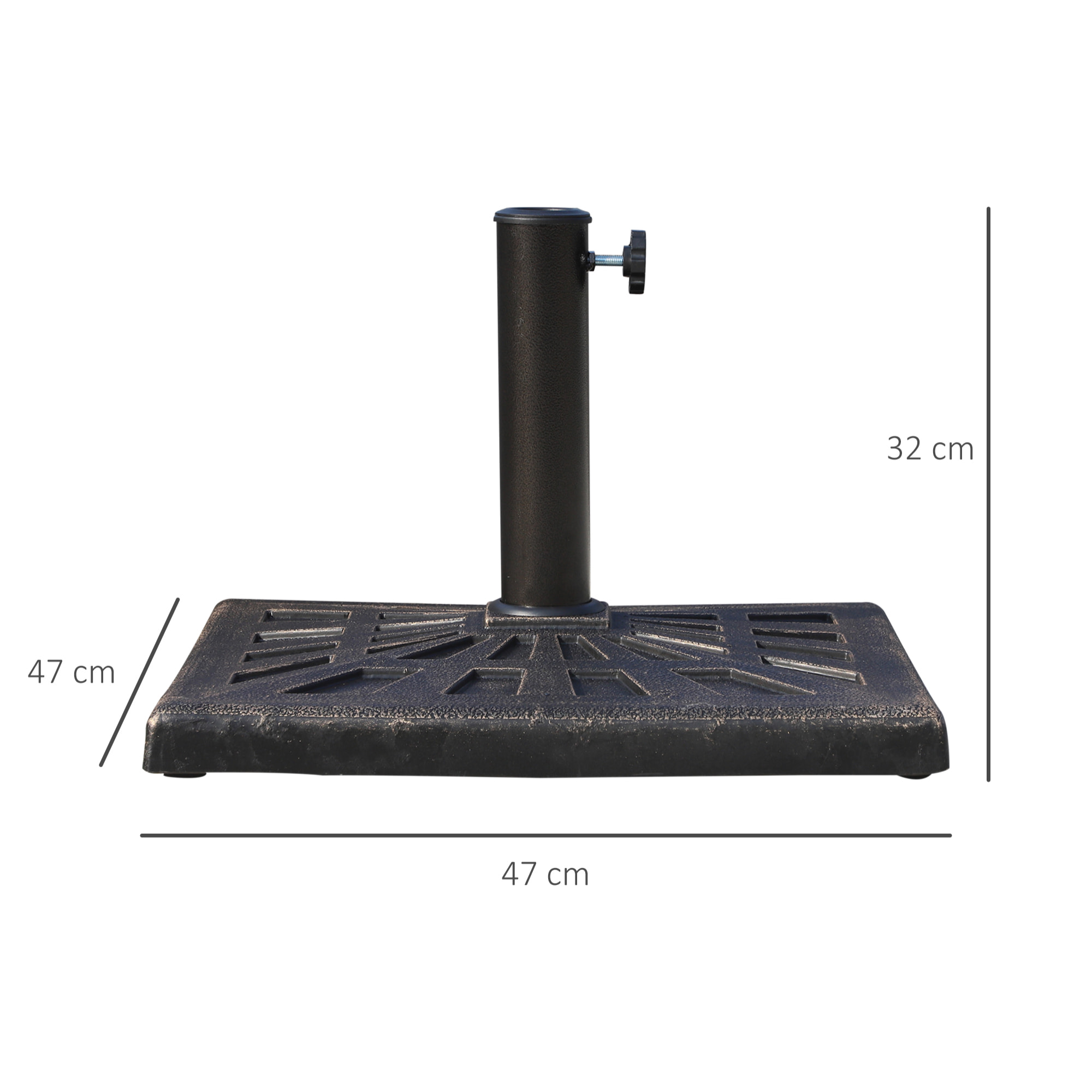 Base de Sombrilla Peso 15 kg Soporte para Parasol de Resina para Mástiles de Ø3,8 cm y Ø4,8 cm para Terraza Patio Jardín Playa 47x47x32 cm Bronce