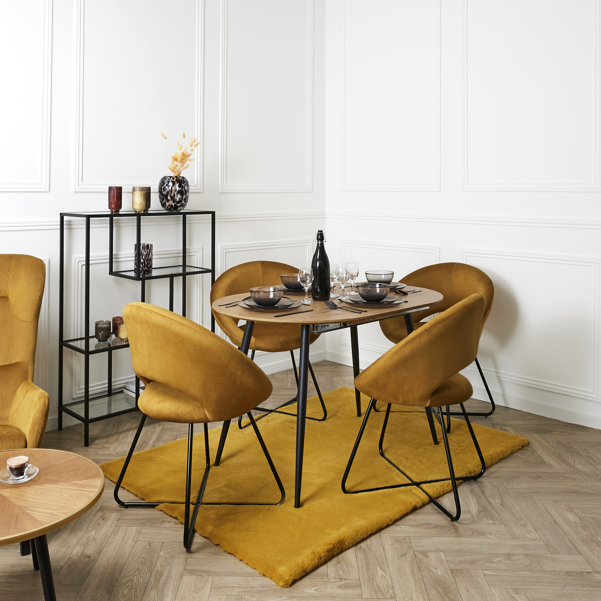 Fauteuil Rond Velours Cotele Giulia Jaune
