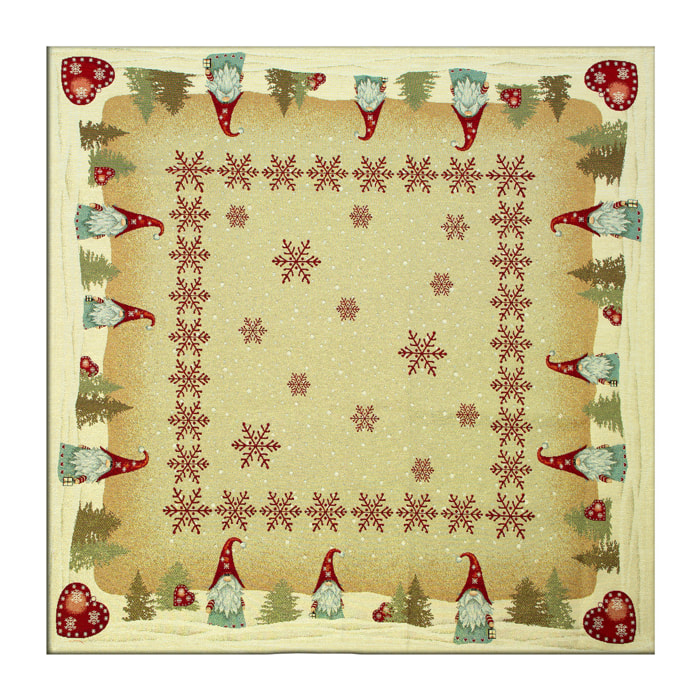 Copritavola Natalizio Tessuto Gobelin Disegno Gnomo Cuore  100*100