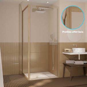 Paroi de retour 80x200cm - Profilés Aluminium effet Bois - Verre Trempé 6mm - WOOD CRUSH