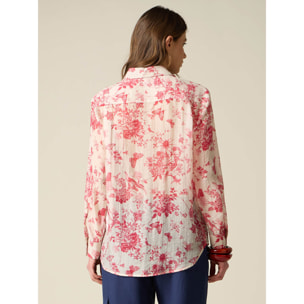 Oltre - Camicia in mussola misto lyocell fantasia - Bianco