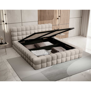 Kingston - lit coffre - 180x200 - sommier inclus - en tissu bouclette - Beige
