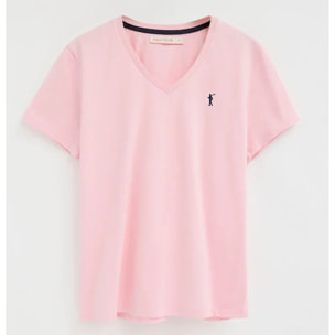 Camiseta rosa de manga corta y cuello pico con bordado Rigby Go