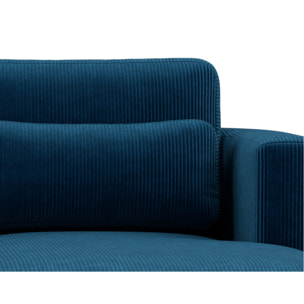 Mahina - canapé d'angle droit 4 places convertible avec coffre en velours côtelé - Bleu