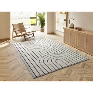 BLANCHE Alfombra  geometrica con relieve en blanco y negro, varias medidas disponibles.