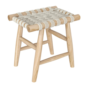 Tabouret tressé blanc en macramé et branche de teck - Kira