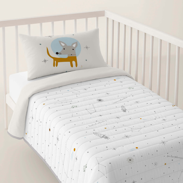 Colcha Bouti Estampada - Reversible - Infantil - 100% Algodón - Cuna - Viaje Espacial