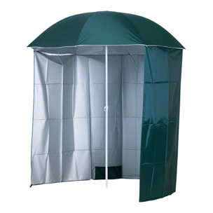 Sombrilla de Playa con Panel Lateral Ø220x220 cm Parasol para Terraza con Apertura Manual 8 Varillas de Acero y Bolsa de Transporte para Jardín Piscina Verde