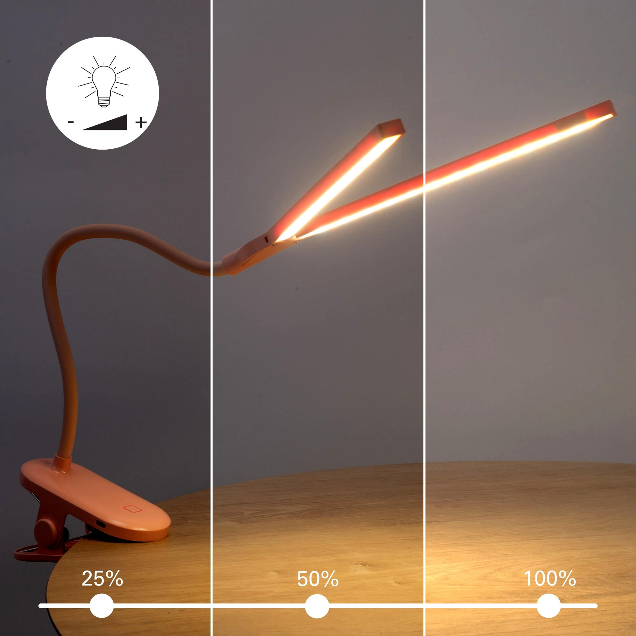 Forlight Joy Lámpara de escritorio LED portatil. Cambio de intensidad y temperatura. Brazo flexible y ángulo variable. Rosa.