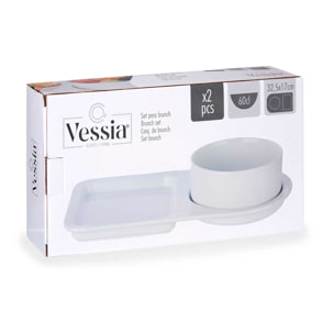 DAM SET 2 PZ BRUNCH CIOTOLA E PIATTO IN PORCELLANA 33x8x18 Cm. Colore bianco