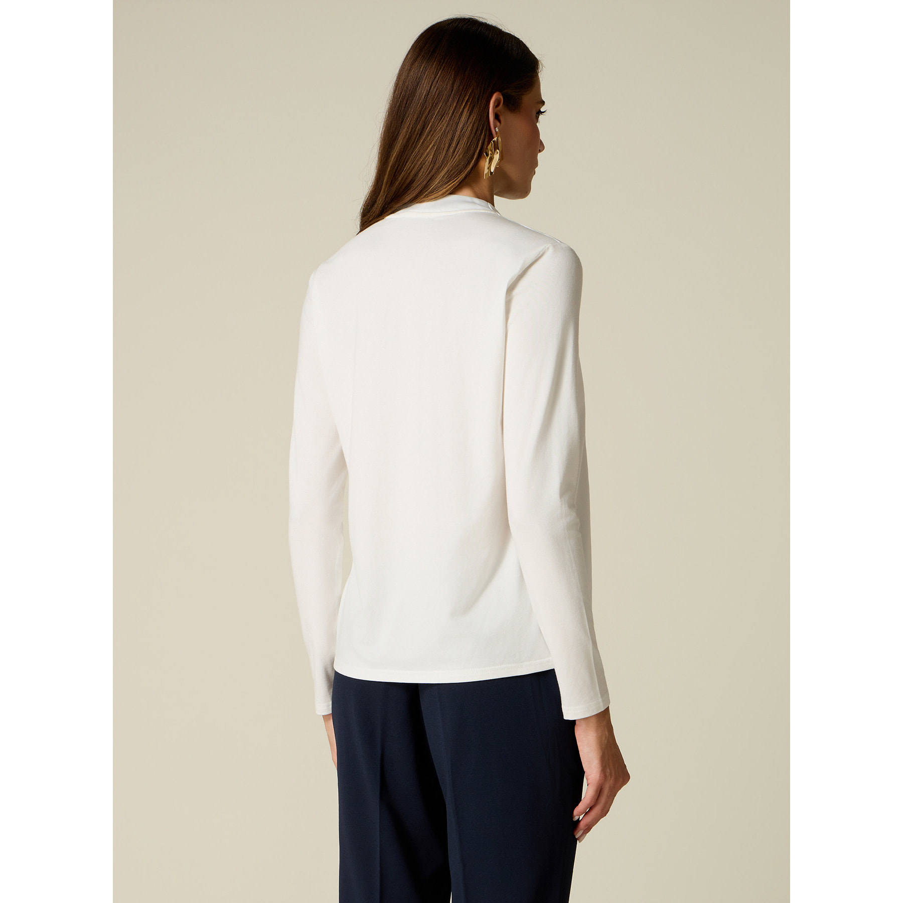 Oltre - T-shirt bimaterica maniche lunghe - Bianco